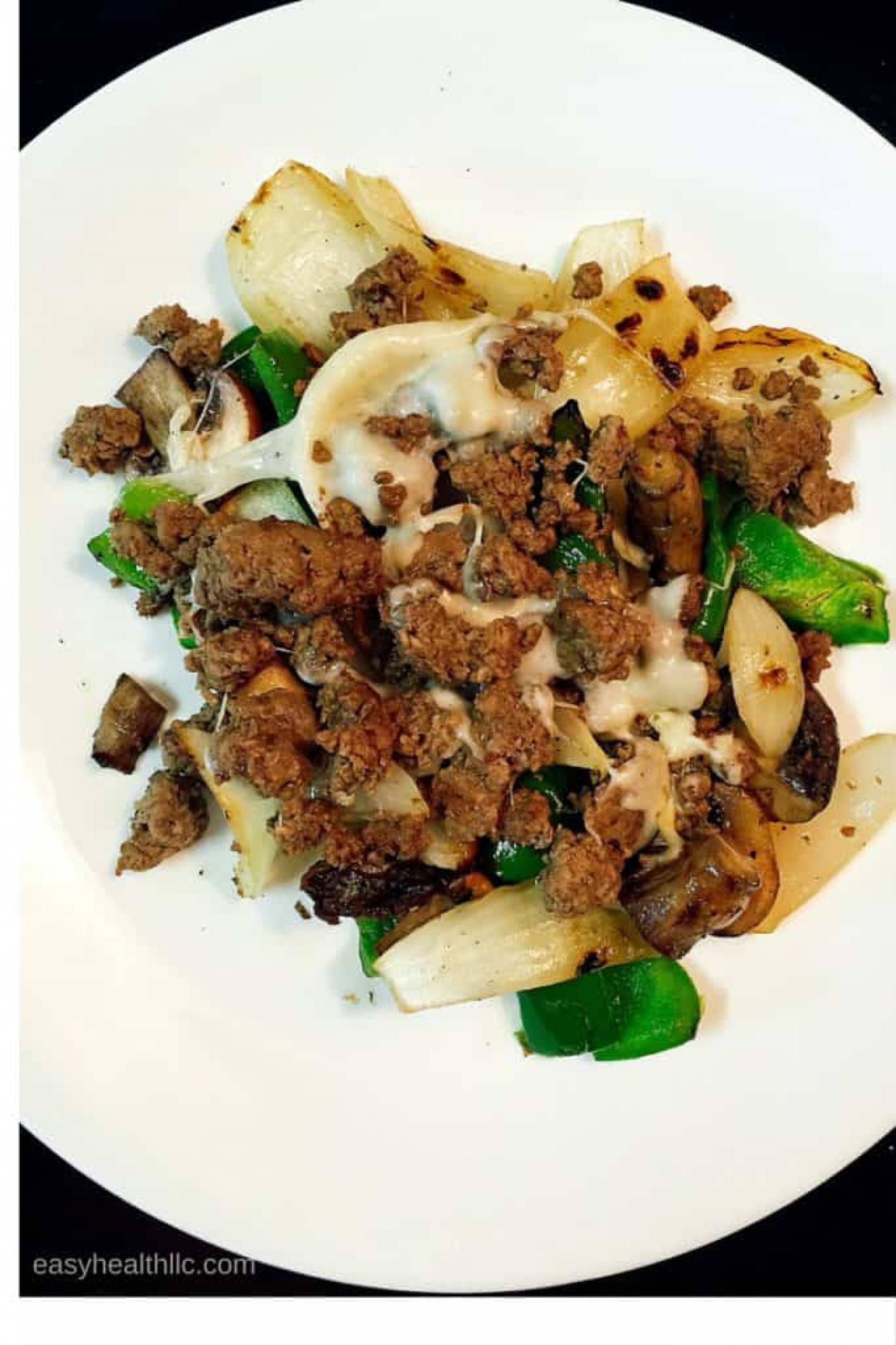 Low Carb-Philly Cheese Steak con papas majadas con mantequilla y cilantro